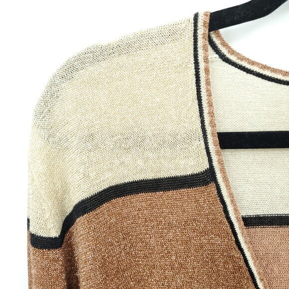 Free People Gold Dust Colorblock V-Neck Shimmer/Metallic Relaxed Fit Sweater XS - Picture 7 of 16